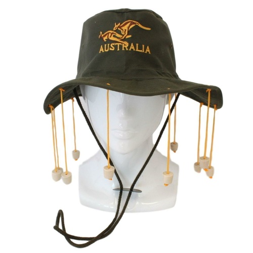 Australian Cork Hat Cotton Souvenir Adult Crocodile Dundee Fancy Dress Costume [Size: 58cm] [Design: Green w gold embroidery]