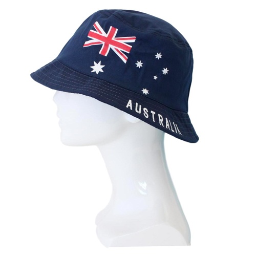 Australia Day Bucket Hat Cotton Australian Flag Brim Cricket Souvenir [Size: M -57cm] [Design: Flag A]