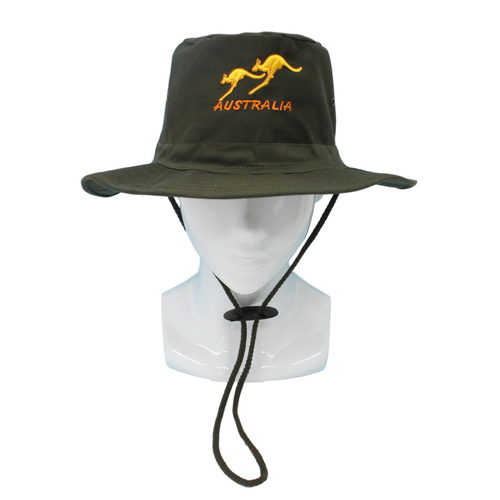 Australia Day Boonie Terry Bush Slouch Cotton Hat Outdoor Camping Kangaroo Souvenir [Size: 58cm] [Design: Kangaroos Green]