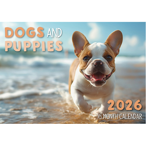 Dogs And Puppies - 2026 Rectangle Wall Calendar 16 Months by Design Group