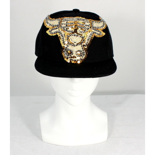 Mens Unisex Baseball Cap Hat Snapback with Sequin Bling Hip Hop Skull Bull Tiger [Design: BULL] 