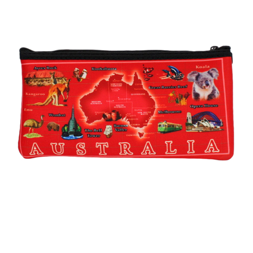 Australian Souvenir Kangaroo Aboriginal Pencil Case Pen Holder Pouch Zipped Bag [Design: Australia - Map A]
