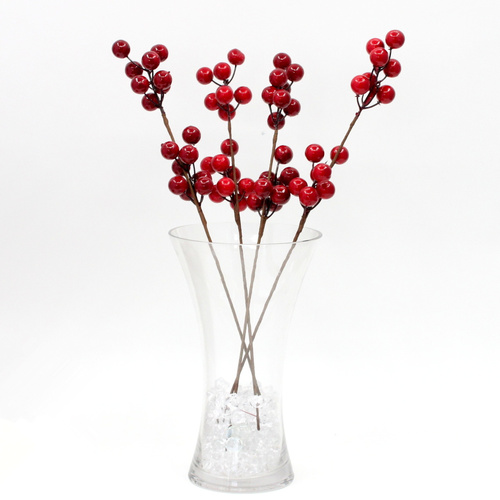 4x Christmas Red Berry Holly Branch Pine Cones Leaves Artificial Flower Pick [Design: G]