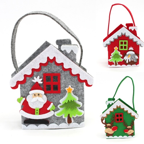 6x Christmas XMAS Felt Gift Bags Wrap Treat Candy Party Favour Holder Santa [Design: House]