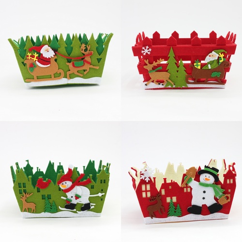 4x Christmas Santa Snowman Felt Fabric Candy Fruit Basket Hamper Gift Box Wrap