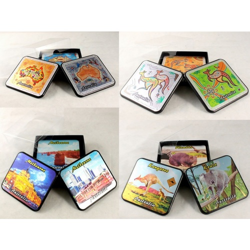 6xAustralia Australian Souvenir Cup Metal Coaster Set Animals Kangaroo Melbourne [Design: Melbourne]