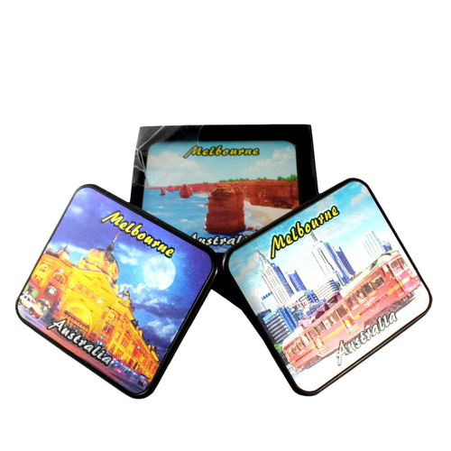 6xAustralia Australian Souvenir Cup Metal Coaster Set Animals Kangaroo Melbourne [Design: Melbourne]