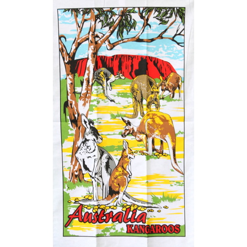 Australia Australian Souvenir Tea Towels 100% Cotton Linen Weave Flag Map Gift [Design: Animals - Kangaroo B]