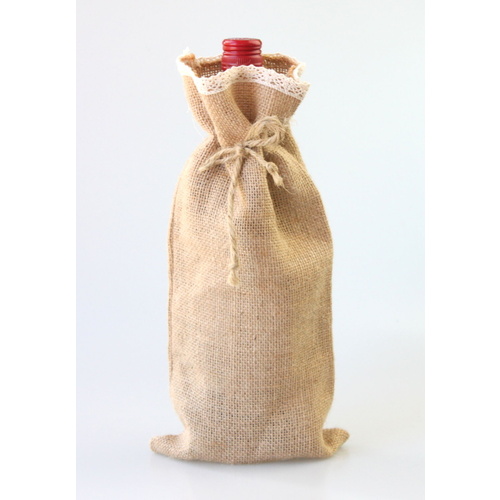 Hessian Gift Bags Pouch w Lace Wedding Party Favours Christmas S M L / Bottle [Design: 3x Bottle]