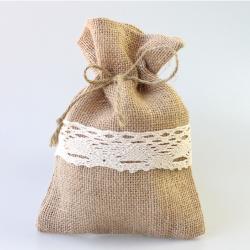 Hessian Gift Bags Pouch w Lace Wedding Party Favours Christmas S M L / Bottle [Design: 3x S]