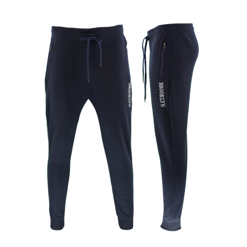FIL Men's Poly Cotton Fleece Track Pants Tracksuit Zipped Pockets - Brooklyn [Size: L] [Colour: Navy]