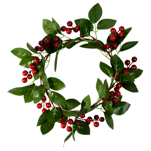 Christmas Red Berry Holly Leaves Foliage Bunch Branch Wreath Xmas Wall Décor [Design: Berry wreath]