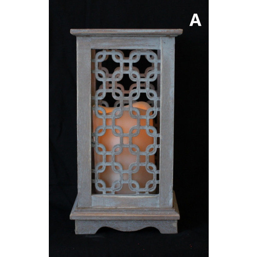 Indira Natural MDF & LED Lantern Lamp Light up Indoor Outdoor Garden Décor 25cm  [Design: A]
