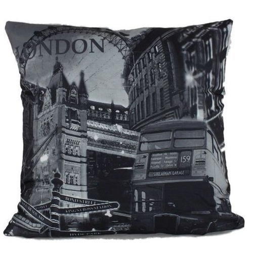Retro Modern Iconic Image Sofa Cushion cover w Insert -  New York Paris London [Design: London] [Cushion Option: Cover with Filling Included] 