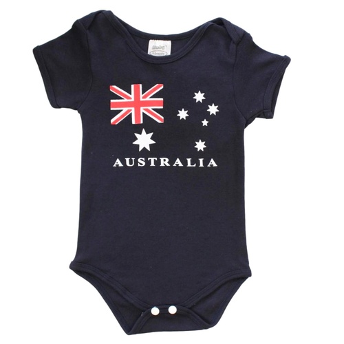  Australian Souvenir Baby Bodysuit 100% Cotton Romper Australia Flag Infant One-Piece [Size: 0-3 months] [Colour: Flag (Navy)]