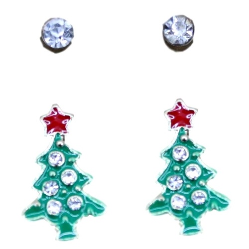 2pairs Christmas Xmas Stud Earrings Party Jewelry Santa Gift Bells Tree