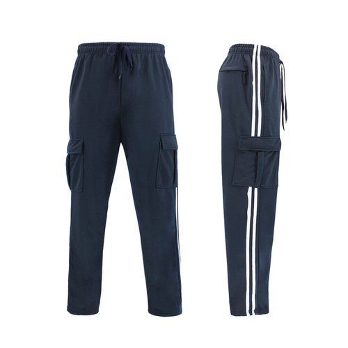 Men's Casual Cargo Jogger Sports Tracksuit Pants w Stripes [Size: S] [Colour: Navy]