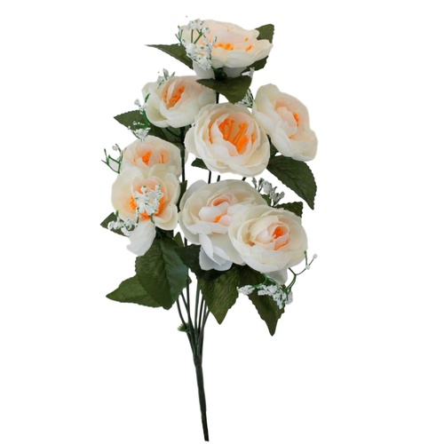 Artificial Fake Flowers Leaves Bunch Bouquet Greenery Foliage Leaf Roses Wedding [Design: Camellia (Cream)]