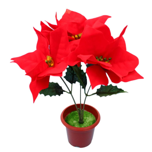 4x Artificial Red Poinsettia Potted Flower Plant Christmas Xmas Table Décor