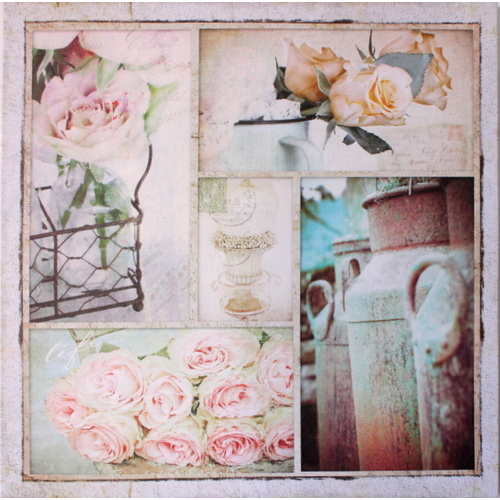 Canvas Print on Frame Home Café Wall Décor Vintage French Flowers 50x50cm [Design: Flower A] 