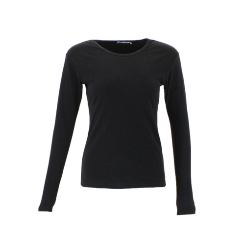 Women's Long Sleeve Thermal Fleece Crew Neck Soft Stretch Plain Color T-Shirt [Size: 8] [Colour: Black]