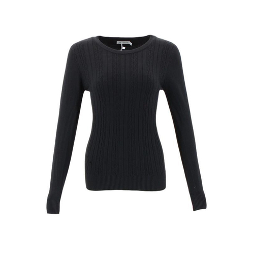 FIL Women's Ladies Knitted Crew Neck Jumper Sweater Knitwear Pullover Cotton Blend [Size: 8] [Colour: Black]
