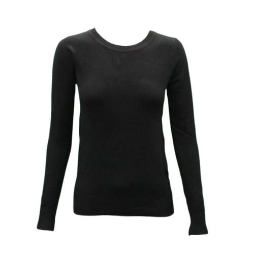 Women's Ladies Knitted Crew Neck Jumper Sweater Knitwear PulloverCotton Blend [Size: 8] [Colour: Black]