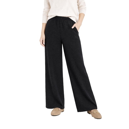 FIL Womens Wide Leg Pants Casual Elastic Waist Brushed Knit Trousers Pockets [Size: 8] [Design: Black]