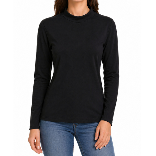 FIL Womens Long Sleeve High Neck Thermal Top Soft Touch Fleece Warm Base Layer [Size: 8] [Colour: Black]