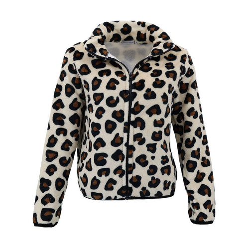 Women's Fleece Zip Jacket Leopard Print Soft Warm Winter Jumper Coat [Size: 14] [Colour: Cream Leopard]