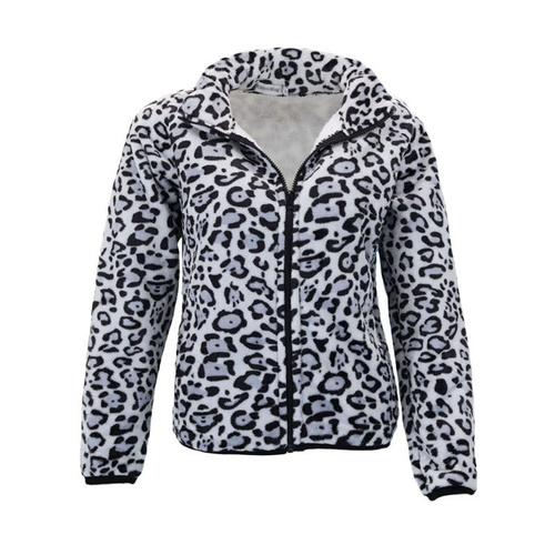 Women's Fleece Zip Jacket Leopard Print Soft Warm Winter Jumper Coat [Size: 8] [Colour: Grey Leopard]