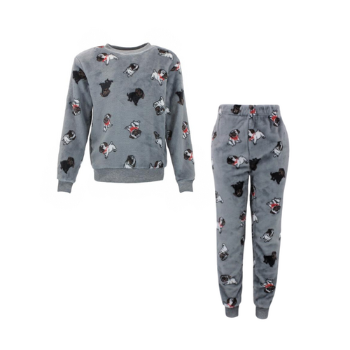 FIL Kids Plush 2pc Set Pyjama Loungewear Fleece Pajamas PJs Sleepwear w Prints [Size: 8] [Colour: Dogs/Grey]