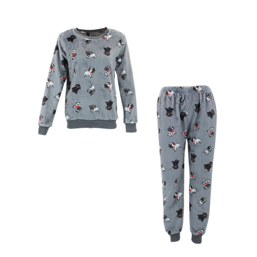 FIL Womens Plush 2pc Set Pyjama Loungewear Fleece Pajamas PJs Sleepwear w Prints [Size: 8] [Colour: Dogs/Grey]