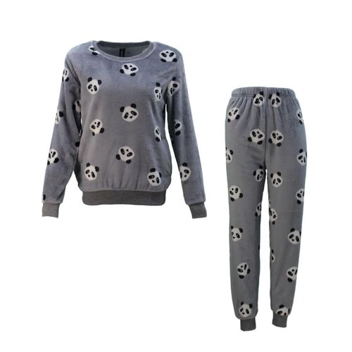 FIL Womens Plush 2pc Set Pyjama Loungewear Fleece Pajamas PJs Sleepwear w Prints [Size: 8] [Colour: Panda/Grey]
