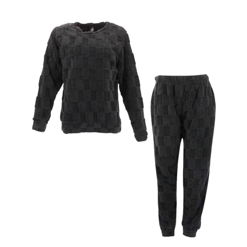 FIL Women's Plush 2pc Set Loungewear Soft Fleece Sleepwear Pajamas PJs [Size: 8] [Colour: Black]