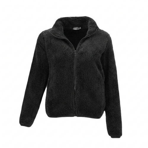 FIL Women's Sherpa Jacket Fleece Winter Warm Soft Teddy Casual Coat Zip Up [Size: 16] [Colour: Black]