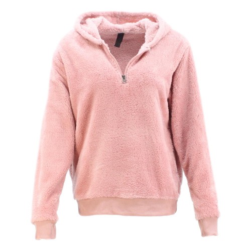 FIL Women's Teddy Fur Half Zip Jacket Fleece Hoodie Soft Sherpa Fluffy Pullover [Size: 8] [Colour: Dusty Pink]