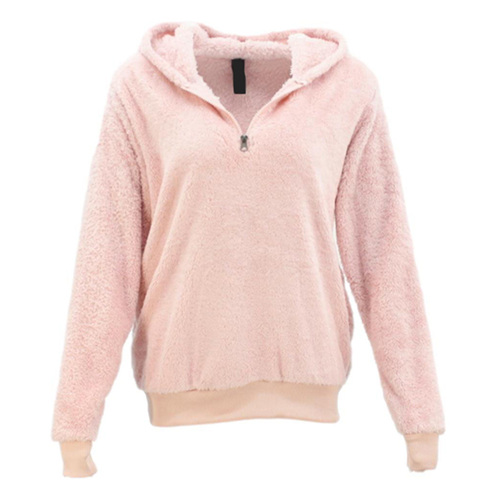 FIL Women's Teddy Fur Half Zip Jacket Fleece Hoodie Soft Sherpa Fluffy Pullover [Size: 8] [Colour: Light Pink]