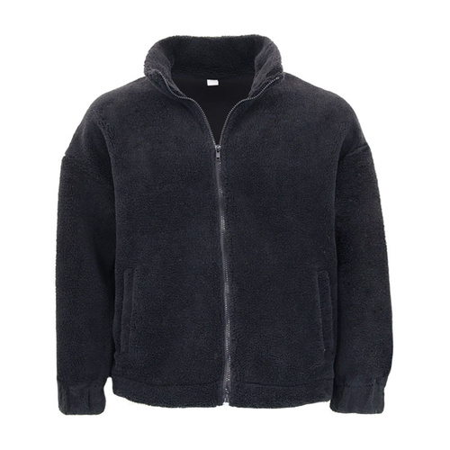 Unisex Men's Sherpa Fleece Jacket Zip Up Fully Lined Warm 380gsm Stand Collar [Size: S] [Colour: Black]