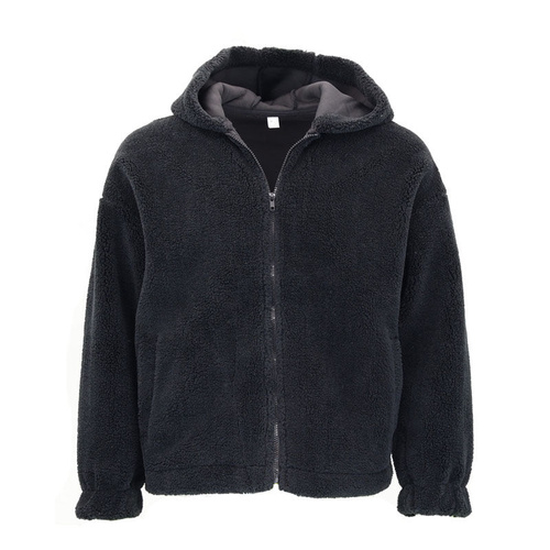 Men's Sherpa Fleece Zip Hoodie Jacket Fully Lined Winter Warm 380gsm [Size: S] [Colour: Black]