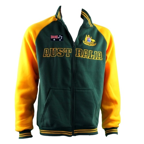 Adult Full Zip Up Baseball Jacket Jumper Australian Australia Day - Green & Gold [Colour: Green] [Size: 2XL]