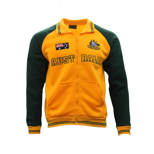 Adult Full Zip Up Baseball Jacket Jumper Australian Australia Day - Green & Gold [Size: S] [Colour: Gold]