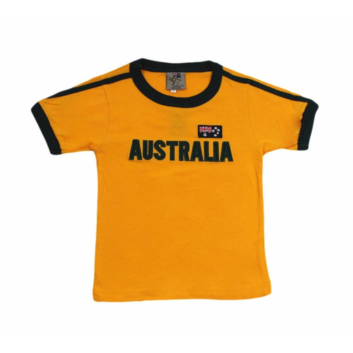 Kids Australia Day Souvenir T Shirt Cotton Embroidery Flag Navy Green & Gold [Size: 4] [Design: Green and Gold] 