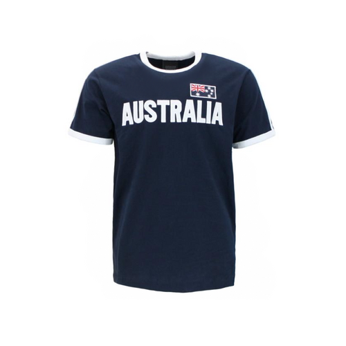 Adult Australia Day Souvenir T Shirt Cotton Embroidery Flag Navy Green & Gold  [Size: S] [Design: Navy and White] 