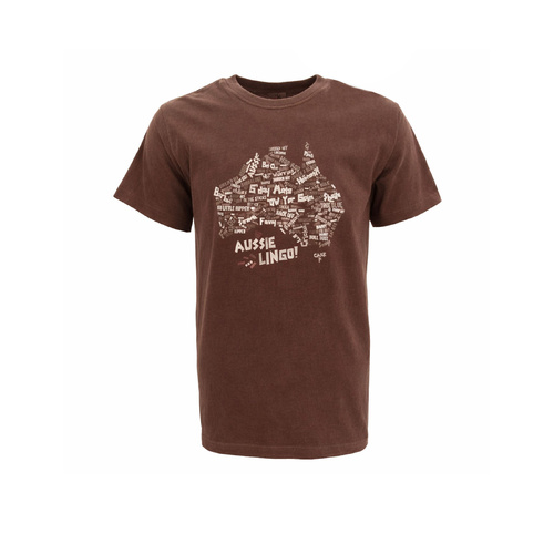 Adult Men's T Shirt Australian Australia Day Souvenir Funny - Aussie Lingo Slang [Size: L] [Colour: Brown]