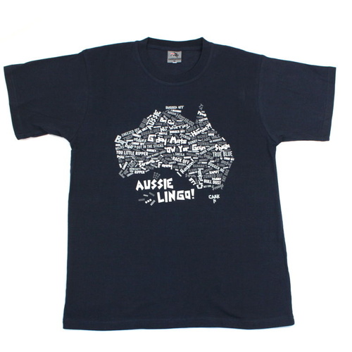 Adult Men's T Shirt Australian Australia Day Souvenir Funny - Aussie Lingo Slang [Colour: Navy] [Size: L]