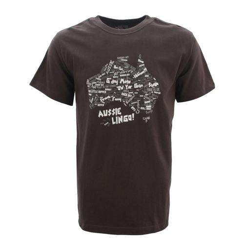 Adult Men's T Shirt Australian Australia Day Souvenir Funny - Aussie Lingo Slang [Colour: Dark Brown] [Size: M] 