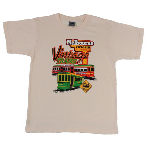 Adult T Shirt Australian Australia Day Souvenir 100% Cotton - Melbourne Trams [Colour: Cream] [Size: L] 