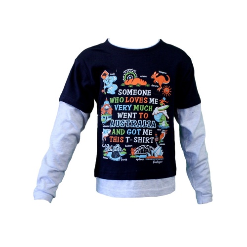 Kids T Shirt Tee Long Sleeve Australian Australia Day Souvenir Cotton- Someone [Colour: Navy] [Size: 0] 