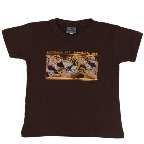 Kids Baby T Shirt Australian Australia Souvenir Cotton Sz 0-14 – Aboriginal Art [Colour: Coffee] [Size: 12]